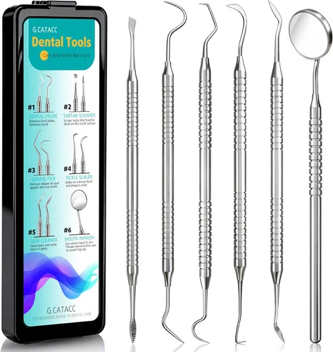 Herramientas dentales, palillo dental para limpieza de dientes, kit de higiene de acero inoxidable con raspador de dientes, removedor de placa y
