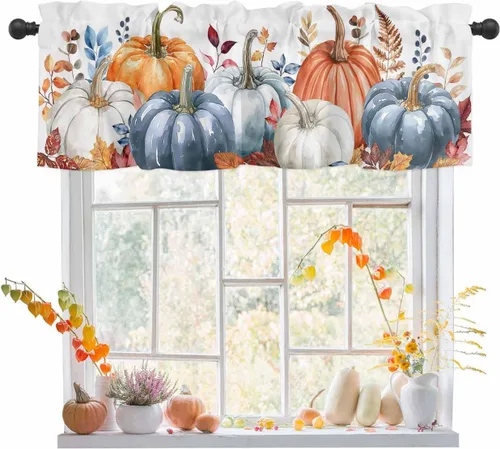 Cortina de cenefas de otoño, cortinas de cocina de Acción de Gracias, cenefa de ventana, decoración de ventana para sala de estar, dormitorio, 1