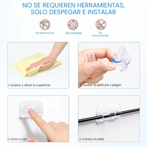 Vista 5 de Ganchos para Clips de Luces de Cadena para Exteriores: 40 Piezas de Ganchos de Luz Resistentes con Tiras Adhesivas Impermeables - Soportes de Cable