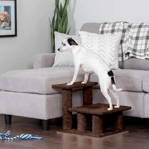 Vista 7 de Furhaven Steady Paws - Escaleras para mascotas de varios pasos para camas altas y sofás, color marrón, 3 escalones