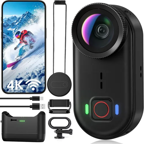 Mini cámaras de acción corporal 4K, cámara corporal POV, cámara deportiva de 64 GB con grabación de audio y video, portátil WiFi magnética,