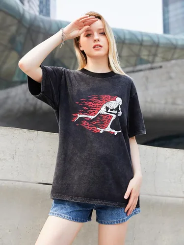 Vista 6 de Camisa estampada de gran tamaño para hombre, unisex, ropa de calle, casual, holgada, Harajuku, estética