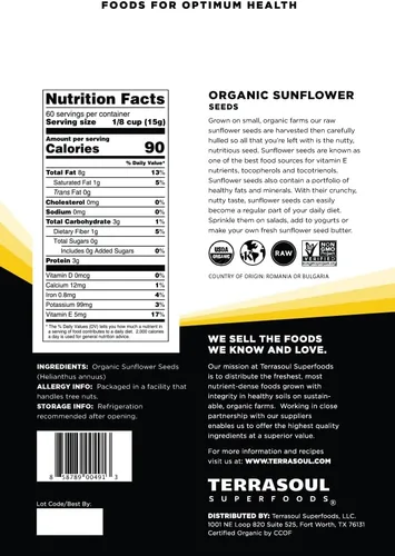 Vista 2 de Semillas de girasol con cáscara deTerrasoul Superfoods (orgánico).