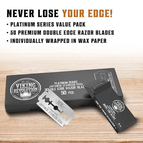 Vista 2 de SHAVING REVOLUTION Cuchillas de afeitar de doble filo, seguridad para hombre para afeitar, acero inoxidable japonés platino, un afeitado suave