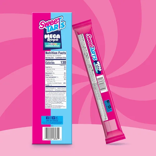 Vista 8 de SweeTARTS Mega Filled Ropes Candy, Twisted Rainbow Punch, Dulce y Ácido, 1.32 oz (Paquete de 24)