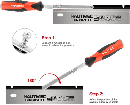 Vista 5 de HAUTMEC HT0234 - Sierra de cola de milano reversible de 10 pulgadas, sierra de jamba de corte profesional a ras de 12TPI con mango de manivela