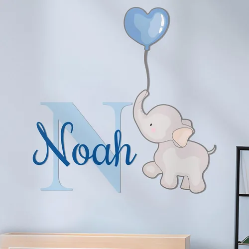 Arte de pared personalizado con nombre e inicial de elefante, decoración de baby shower de elefante, decoraciones de baby shower de elefantes para