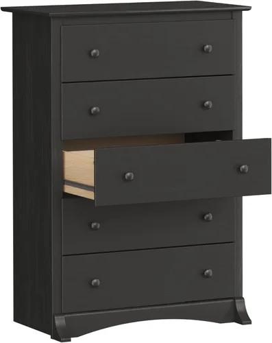 Vista 64 de Prepac Cómoda rústica estilo casa de campo, cómoda negra para dormitorio, cómoda con 5 cajones de 18.5 pulgadas de profundidad x 27.5 pulgadas