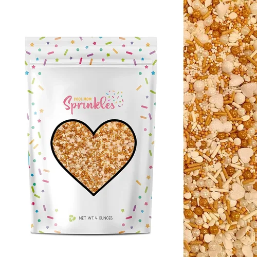 Gránulos decorativos de corazón dorado y blanco para pasteles, postres