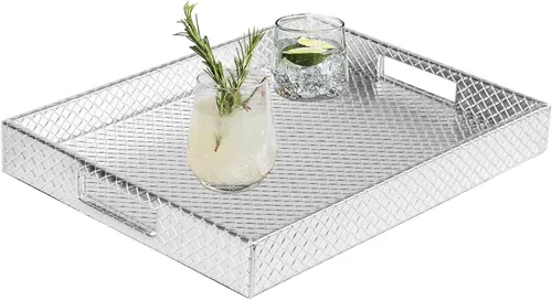 Vista 20 de HofferRuffer Bandeja rectangular de servir con asas con agujeros para mesa de café, desayuno, té, comida, bandeja de servicio para mostrador