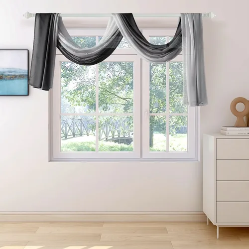 Vista 20 de NAPEARL Cenefa de Bufanda Degradada para Ventana, Cenefa Romántica de Voile Degradado para Telón de Fondo de Ceremonia, Arco de Boda, Dormitorio