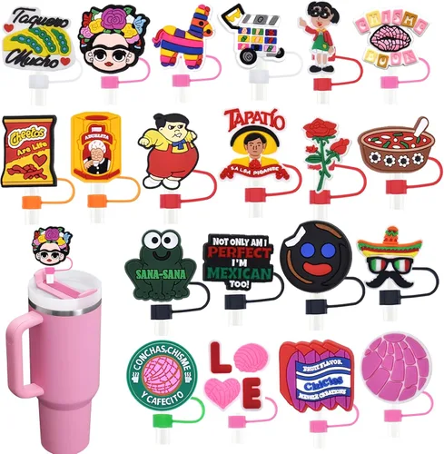Vista 23 de 19 tapas de pajitas con diseño de juego para vaso Stanley de 40 oz/30 oz, tapa de pajita reutilizable de 10 mm, accesorios bonitos para la parte