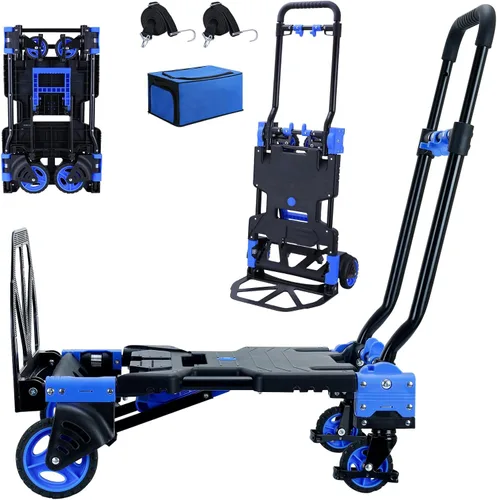 Vista 8 de Carro de mano plegable 2 en 1 con cesta, carrito de mano plegable de capacidad de 330 libras, carro de mano plegable con mango retráctil, carrito