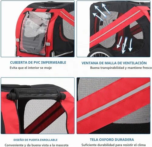 Vista 3 de PEXMOR Remolque de bicicleta para perros, carrito plegable para mascotas, carrito de remolque para bicicleta, carrito de carga con enganche Azul