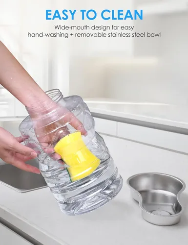 Vista 3 de Heouvo Dispensador automático de agua para perros de 1.7 galones. Boca ancha para una fácil limpieza a mano. Tazón de acero inoxidable extraíble