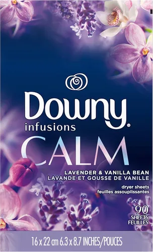Vista 3 de Downy Infusions - Hojas para secadora suavizantes de tela, calma, lavanda y vainilla, 90