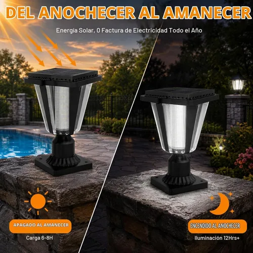 Vista 11 de Lovus Paquete de 2 luces solares para exteriores, 400 lúmenes, poste de aluminio del atardecer al amanecer con base de montaje en muelle, IP65