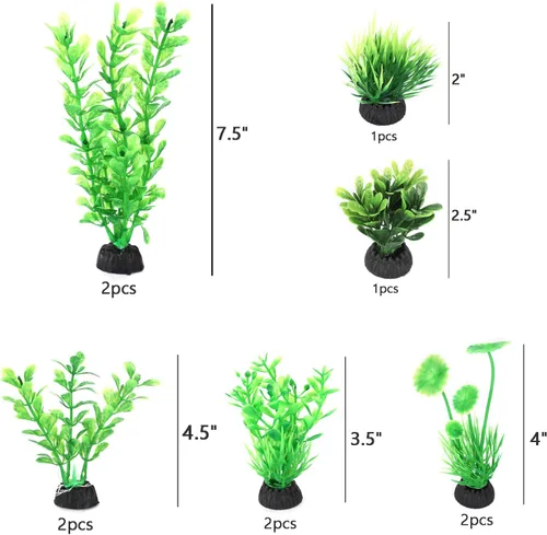 Vista 2 de AQUANEAT Plantas artificiales para peceras, decoraciones de acuario de plástico, accesorios verdes, 10
