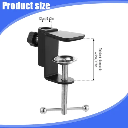 Vista 3 de Abrazadera de escritorio de metal, abrazadera de montaje de mesa 2 en 1, abrazadera en C, soporte de montaje con tornillo ajustable para micrófono