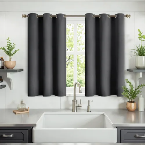 Vista 437 de YoungsTex Cortinas Opacas 100% Aisladas Gris Oscuro de 63 Pulgadas de Largo para Dormitorio, Cortinas de Ventana Térmicas Oscurecedoras con Ojales