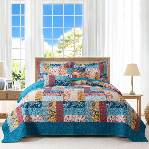 Vista 35 de BEDIFANY Edredón de algodón tamaño Queen, colcha ligera tamaño Queen, color verde azulado, colchas acolchadas, juegos de ropa de cama