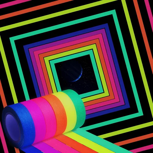 Cinta que brilla en la oscuridad, cinta fluorescente de neón de luz negra UV en luz negra