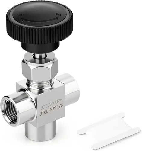 Vista 65 de TAISHER 1 pieza Válvula de aguja de 90 grados de acero inoxidable 304 de 1/4" hembra NPT para control de flujo de agua, gas, aceite con rosca