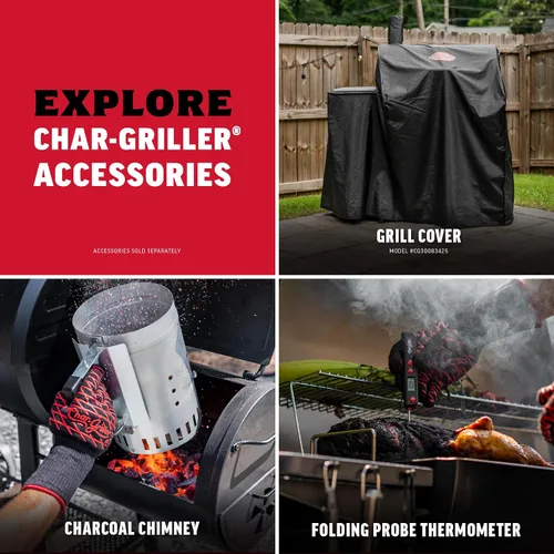 Vista 7 de Char-Griller Barrel Pro - Parrilla de carbón con combustible de carbón, bandeja de carbón ajustable, bandeja de cenizas EasyDump, área de cocción