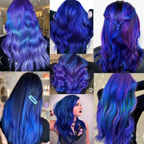 Vista 6 de GPOVVIMX 12 extensiones de cabello azul con clip, extensiones rizadas y onduladas de color para niños y niñas, extensiones sintéticas con reflejos