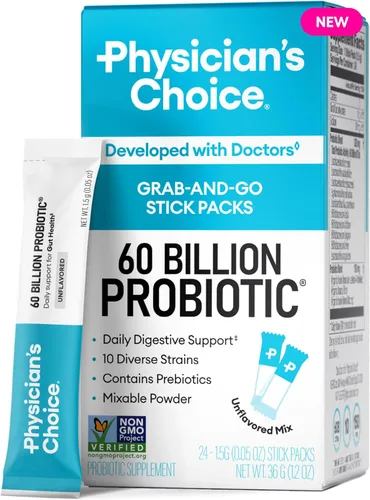 Physician's Choice Paquetes de probióticos en barra de 60 mil millones de UFC, 10 cepas + prebióticos, salud inmunológica, digestiva e intestinal,