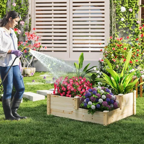 Vista 8 de S AFSTAR Cama de jardín elevada de 3 niveles, maceta elevada para exteriores, para verduras, frutas, hierbas, flores, kit de maceta de madera