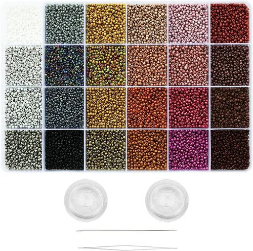 Vista 9 de Cuentas de semillas de vidrio 11/0 Aproximadamente 14800 piezas 24 colores 2 mm Cuentas sueltas de semillas Kit para hacer pulseras con caja