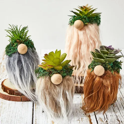 Taiyin 4 piezas de mini gnomos para suculentas, divertidas macetas, regalos de gnomos para mujeres, gnomo, cactus, decoración de escritorio para