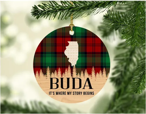 Christmas Decorations Ornaments 2025 Buda Illinois It's Where My Story Begin Xmas Present Funny Gift for Family New Home Gift Xmas Tree Decoration