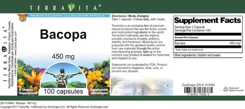 Vista 3 de TerraVita Bacopa - 450 mg (100 Cápsulas, ZIN: 519082)
