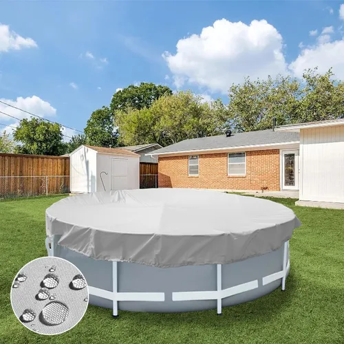 Vista 11 de Cubierta de piscina de 9 pies para piscina redonda de 6 pies, impermeable, a prueba de polvo, resistente y fuerte, doble costura, cubierta