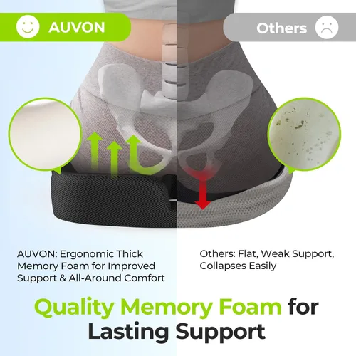 Vista 5 de AUVON Almohada de asiento en forma de dónut ergonómica para alivio del dolor de hemorroides y coxis, cojines de silla de espuma viscoelástica gruesa
