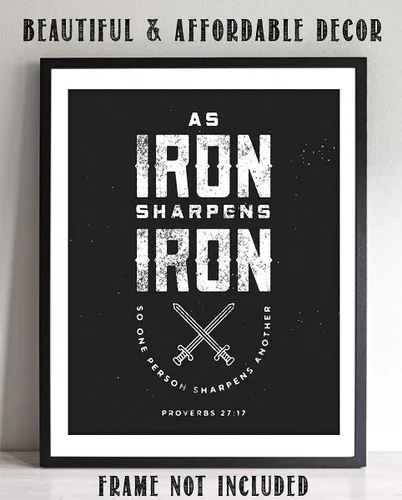 Vista 7 de Iron Sharpens Iron - Christian Bible Verse Wall Art, Rustic Scripture Wall Decor Print For Home Decor, Office Decor, Great Christian Decor Gift