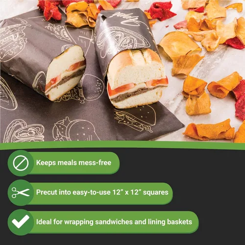 Vista 6 de Restaurantware Hojas de pastelería de 12 x 12 pulgadas, 500 papeles de regalo duraderos para sándwiches, papel kraft resistente a la grasa