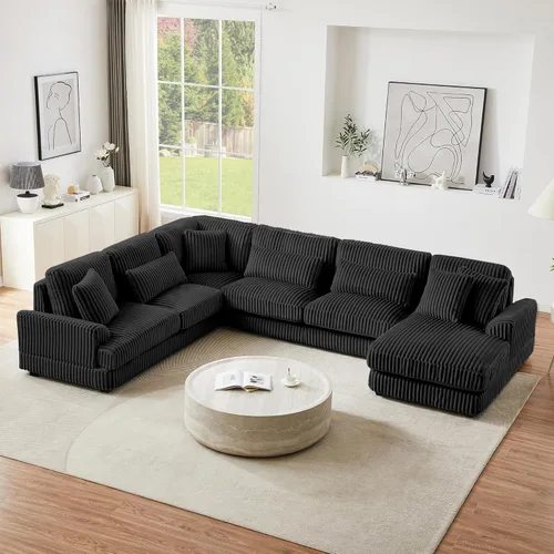 Vista 13 de 129in Oversized U-Shaped Sectional Couch Sofa, Modular Cloud Couch with Chaise Lounge, L Shaped Convertible Sectional Sofas for Living Room Beige