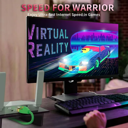 Vista 6 de Adoreen Cable Ethernet CAT 8 de 1 pie, color verde, alta velocidad 40Gbps 2000Mhz Cable de Internet S/FTP blindado 26AWG trenzado resistente RJ45