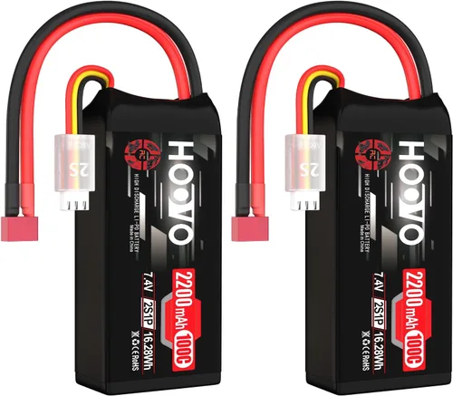 HOOVO 2S Shorty Lipo Battery 2200mAh 100C 7.4V RC Lipo Batería con conector Deans para FPV Racing Drone RC Avión Helicóptero Quadcopter Car-2 Pack
