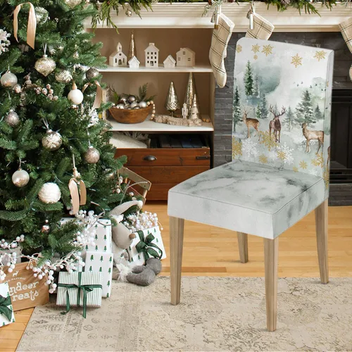 Vista 3 de Horaldaily 4 fundas navideñas para sillas de comedor, con tinta y ciervos lavados, elásticas, extraíbles y lavables, protector de silla