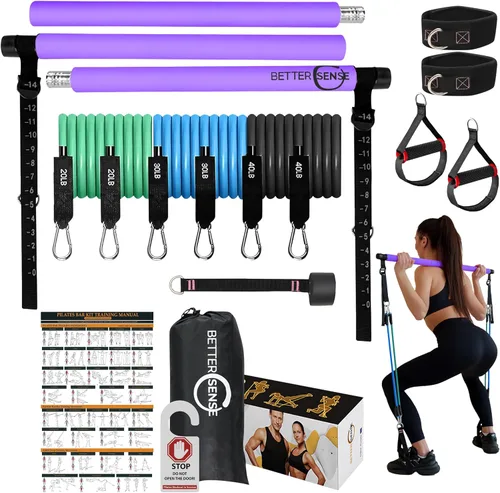 Vista 8 de Kit de Barra de Pilates Mejorado – Equipo de Ejercicio Ajustable de 39" para Hombres y Mujeres con 6 Bandas de Resistencia de 20, 30, 40 libras