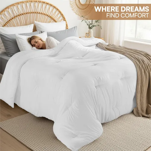 Vista 4 de Utopia Bedding Edredones, relleno de edredón para todas las estaciones, edredón alternativo de plumón con pestañas en las esquinas, lavable a Blanco