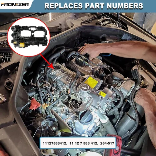 Vista 3 de Kit de cubierta de válvulas de aluminio negro N20 de mejora con junta, pernos y tapa de aceite compatible con 2012-2018 BMW 228i 320i 328i 328i GT