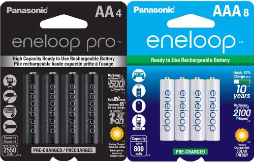 Eneloop Panasonic BK-3HCCA4BA pro AA Baterías recargables precargadas Ni-MH de alta capacidad, paquete de 4 baterías y baterías recargables