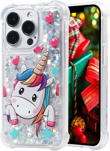 Vista 10 de Funda con purpurina con soporte de anillo compatible con iPhone 15 Pro, funda con purpurina transparente, soporte de anillo con soporte de TPU suave