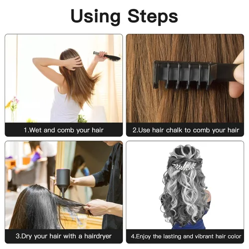 Vista 4 de MSDADA - Nuevo peine de tiza para el cabello, tinte de color, temporal, lavable, para cabello claro, para niñas de 4, 5, 6, 7, 8, 9, 10 años