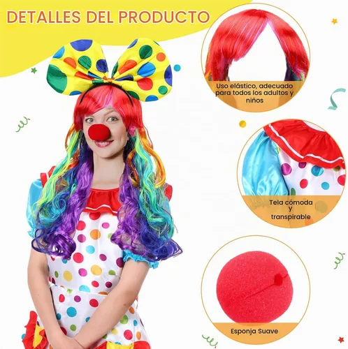 Vista 5 de Handepo - Disfraz de payaso de Halloween, 6 piezas, para mujer, vestido